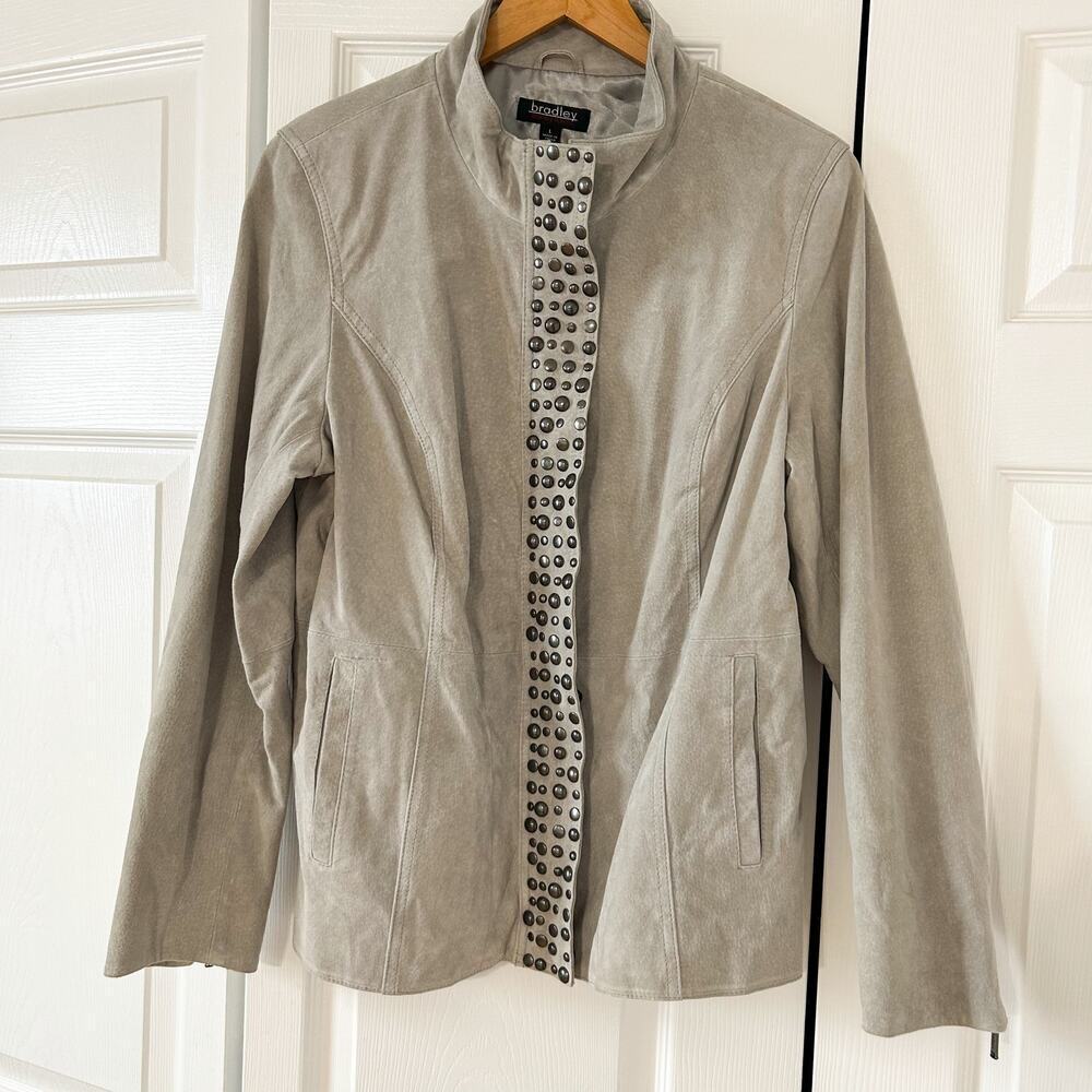 Bradley Bayou Genuine Leather Studded Jacket Gray Women’s Size Large Moto